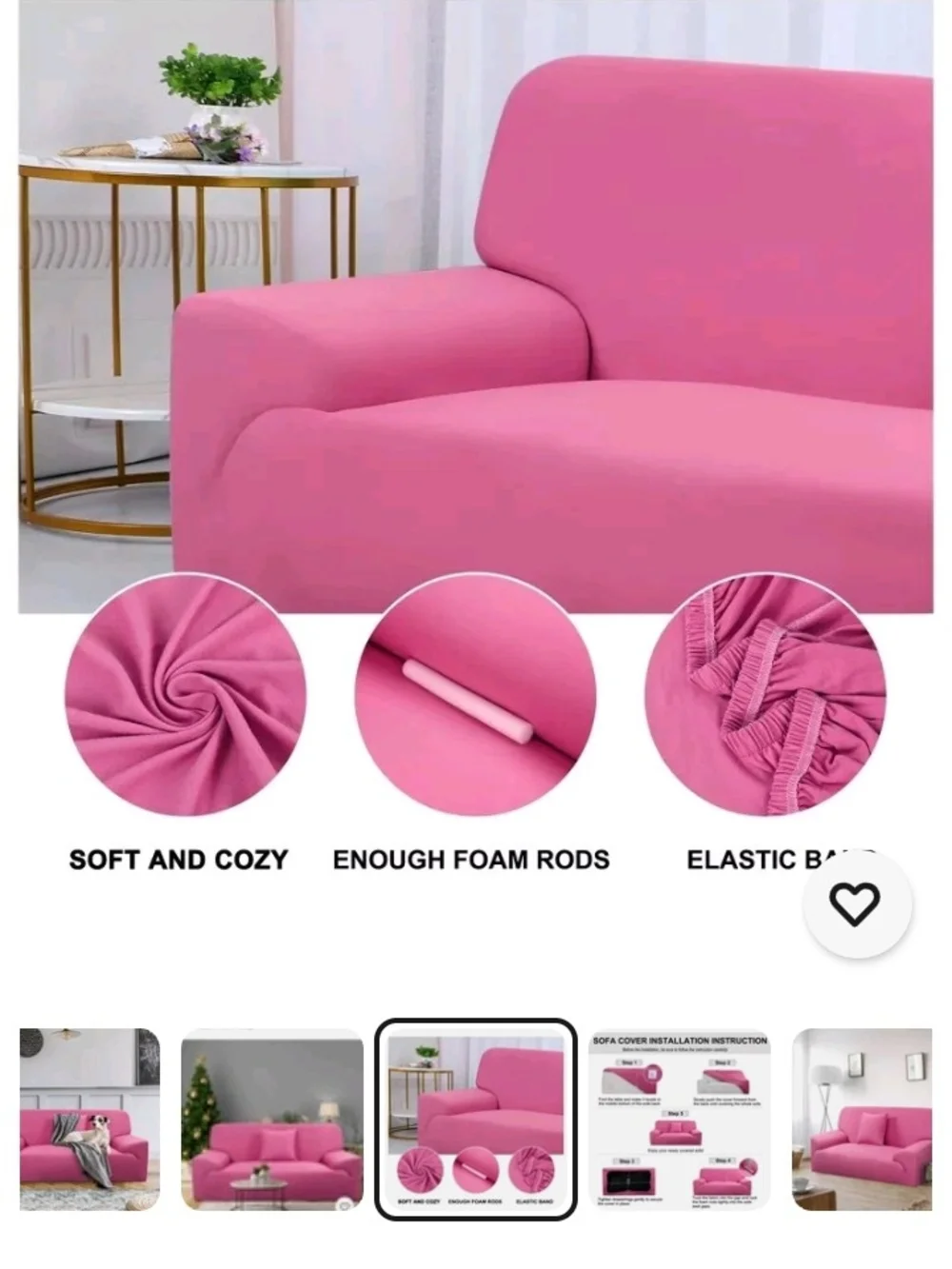 Pink Stretch Sofa Slipcover by